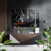Never Give Up Brushed Aluminium Dibond Wall Art.